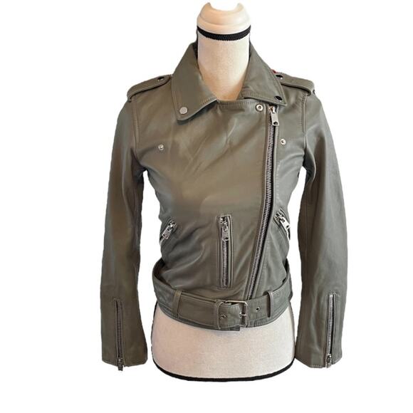 All Saints Green Leather Moto Jacket Size 2 Retails $589 NWT - Picture 3 of 11